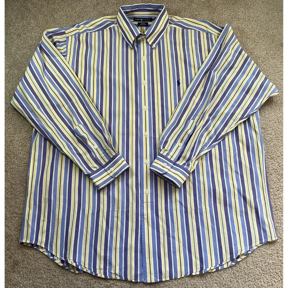 Polo Ralph Lauren Blake Shirt Mens XL Yellow Blue Purple Striped Preppy Colorful